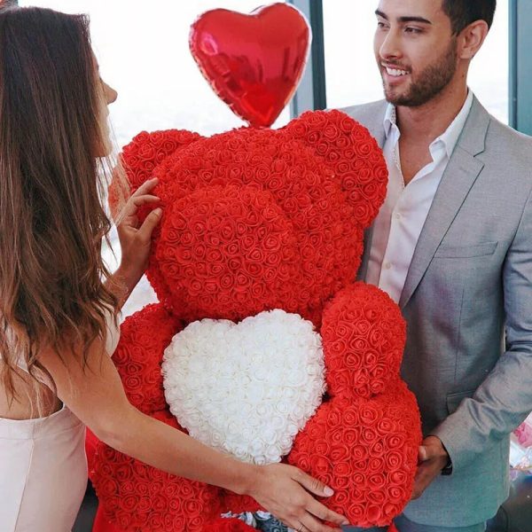 Red Rose Teddy Bear 40cm Artificial Rose Flower Gift