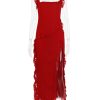 Red Ruffle Split Maxi Dress