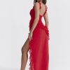 Red Ruffle Split Maxi Dress