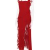 Red Ruffle Split Maxi Dress