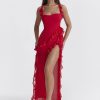 Red Ruffle Split Maxi Dress