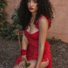 Red Ruffle Split Maxi Dress
