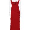 Red Ruffle Split Maxi Dress