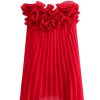 Red Ruffled Pleated Strapless Mini Dress