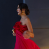 Red Ruffled Pleated Strapless Mini Dress