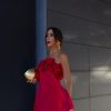 Red Ruffled Pleated Strapless Mini Dress