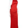 Red Satin Backless Bow Halter Maxi Dress