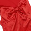 Red Satin Backless Bow Halter Maxi Dress