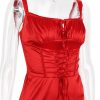 Red Satin Tie-Up Bustier Strappy Midi Dress
