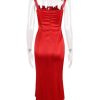 Red Satin Tie-Up Bustier Strappy Midi Dress