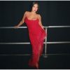 Red Strap Feather Slit Trim Midi Dress