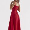 Red Strappy Tie-Up Bustier Midi Dress