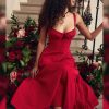 Red Strappy Tie-Up Bustier Midi Dress