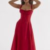 Red Strappy Tie-Up Bustier Midi Dress