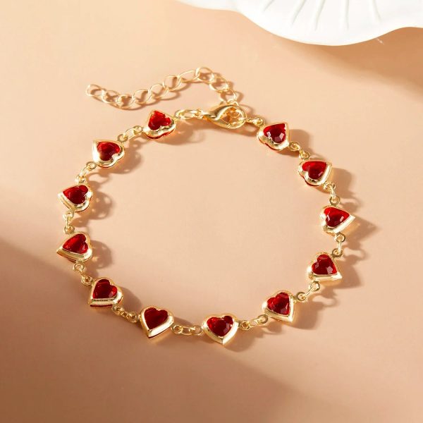 Red Zircon Heart Chain Bracelet
