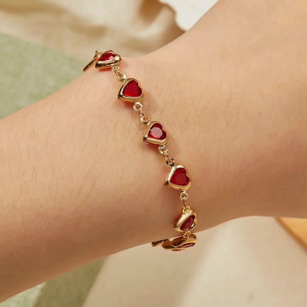 Red Zircon Heart Chain Bracelet