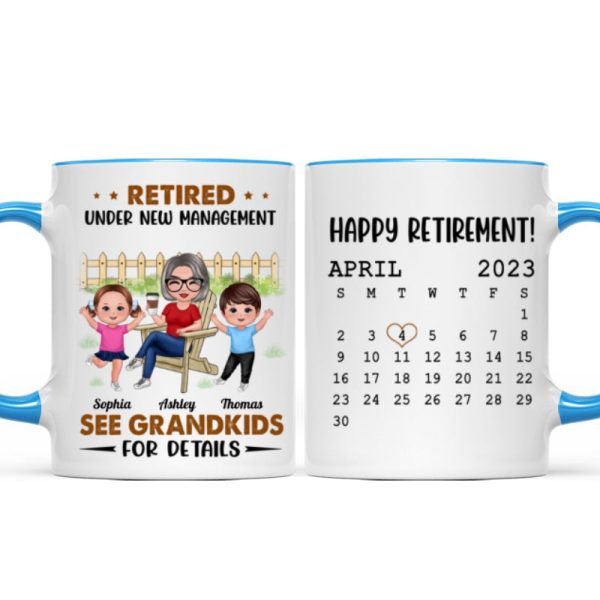 Retired Under New Management See Doll Grandkids Calendar Retirement Gift Personalized Mug