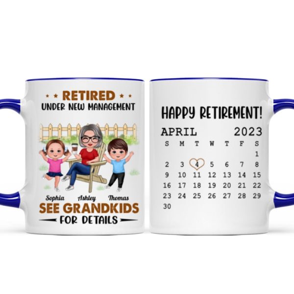 Retired Under New Management See Doll Grandkids Calendar Retirement Gift Personalized Mug