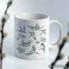 Retro Birds Nature Personalized Mug, Vintage Green Bird Illustration Gift with Custom Name