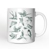 Retro Birds Nature Personalized Mug, Vintage Green Bird Illustration Gift with Custom Name