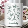 Retro Birds Nature Personalized Mug, Vintage Green Bird Illustration Gift with Custom Name