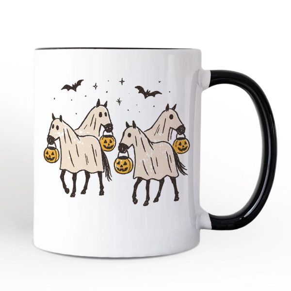 Retro Halloween Horse Ghosts Personalized Mug, Cute Western Gift with Spooky Vibes and Custom Name