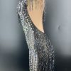 Rhinestone Tassel Mesh Mini Dresses