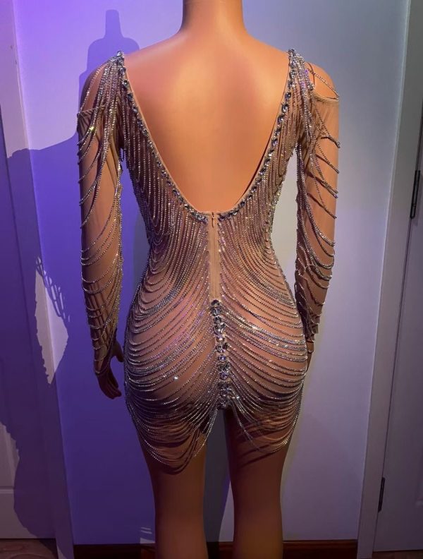 Rhinestones Chains Hollow Drip Dress
