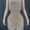Rhinestones Crystals Tassel Backless Dress