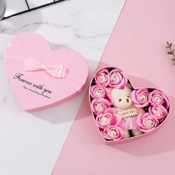 Romantic Bear Soap Bouquet with Roses Gift Box for Valentine's Day and Special Occasions