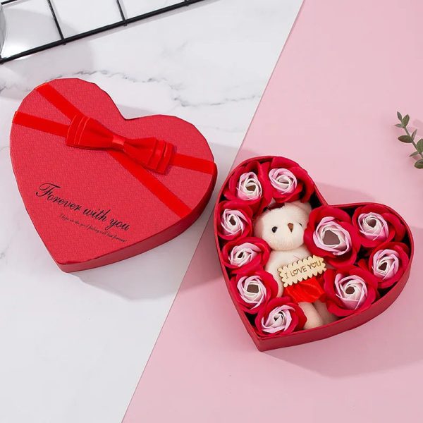 Romantic Bear Soap Bouquet with Roses Gift Box for Valentine's Day and Special Occasions