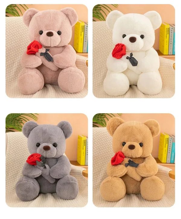 Romantic Teddy Bear with Roses Plush Soft Stuffed Doll Gift
