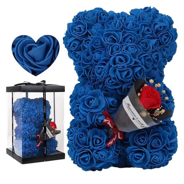 Rose Bear in Clear Box – Handmade Artificial Flower Gift for Valentine’s Day, Birthday, or Special Occasion
