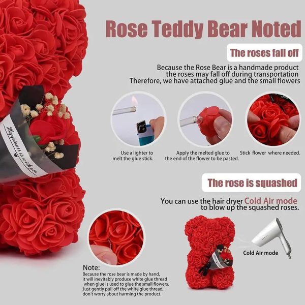Rose Bear in Clear Box – Handmade Artificial Flower Gift for Valentine’s Day, Birthday, or Special Occasion