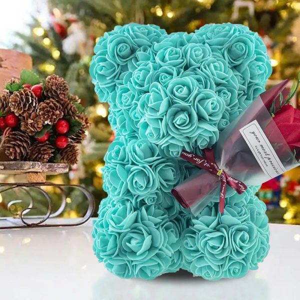 Rose Bear in Clear Box – Handmade Artificial Flower Gift for Valentine’s Day, Birthday, or Special Occasion