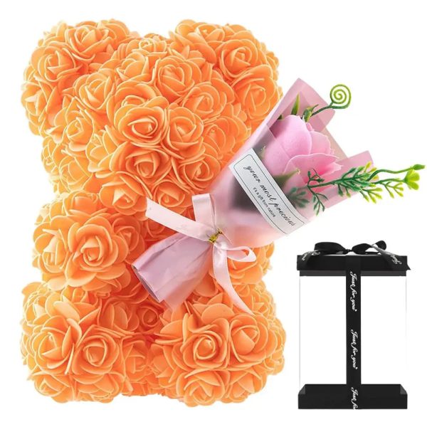 Rose Bear in Clear Box – Handmade Artificial Flower Gift for Valentine’s Day, Birthday, or Special Occasion