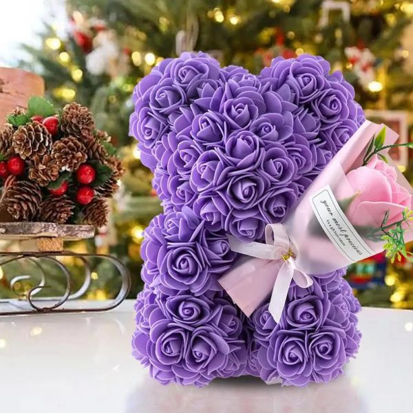 Rose Bear in Clear Box – Handmade Artificial Flower Gift for Valentine’s Day, Birthday, or Special Occasion