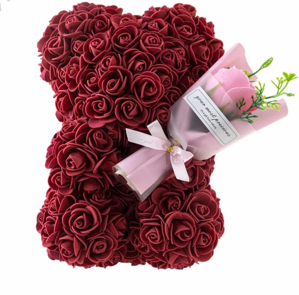 Rose Bear with Flower Bouquet 24cm