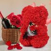 Rose Bear with Flower Bouquet 24cm