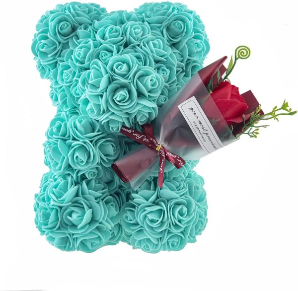 Rose Bear with Flower Bouquet 24cm