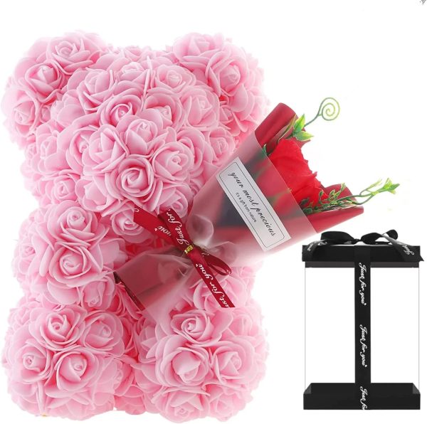 Rose Bear with Flower Bouquet 24cm