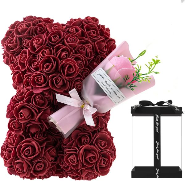 Rose Bear with Flower Bouquet 24cm