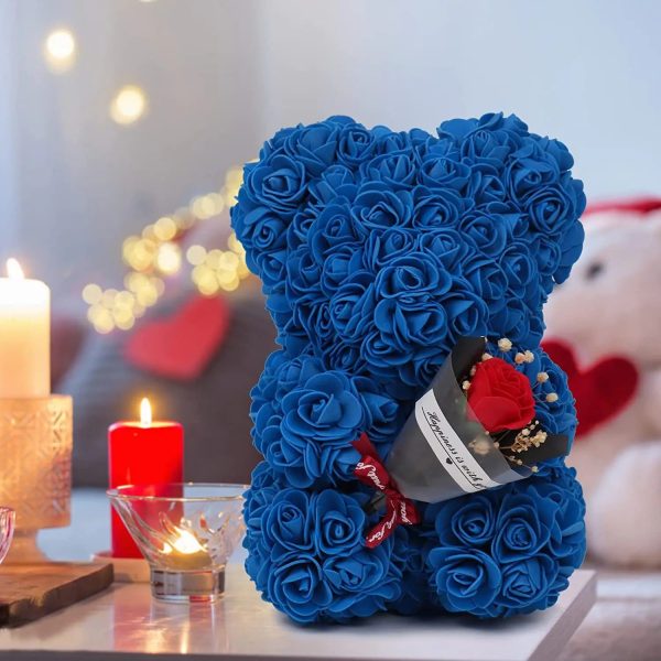 Rose Bear with Flower Bouquet 24cm