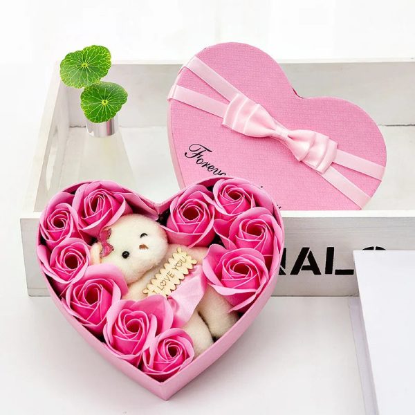 Rose Bear with Heart Shaped Display Case