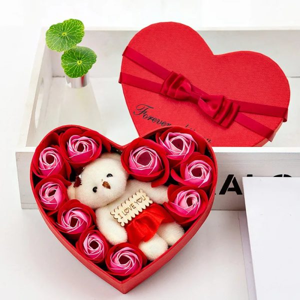 Rose Bear with Heart Shaped Display Case