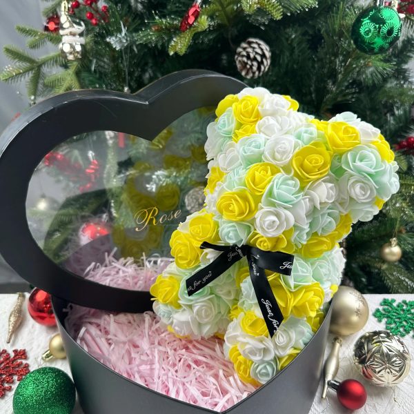 Rose Flower Teddy Bear 25cm Romantic Gift with Box