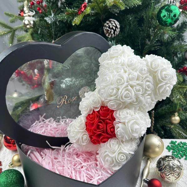 Rose Flower Teddy Bear 25cm Romantic Gift with Box