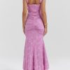 Rose Pink Floral Corset Ruffle Ruched Maxi Dress