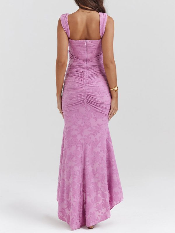 Rose Pink Floral Corset Ruffle Ruched Maxi Dress