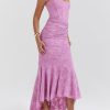 Rose Pink Floral Corset Ruffle Ruched Maxi Dress